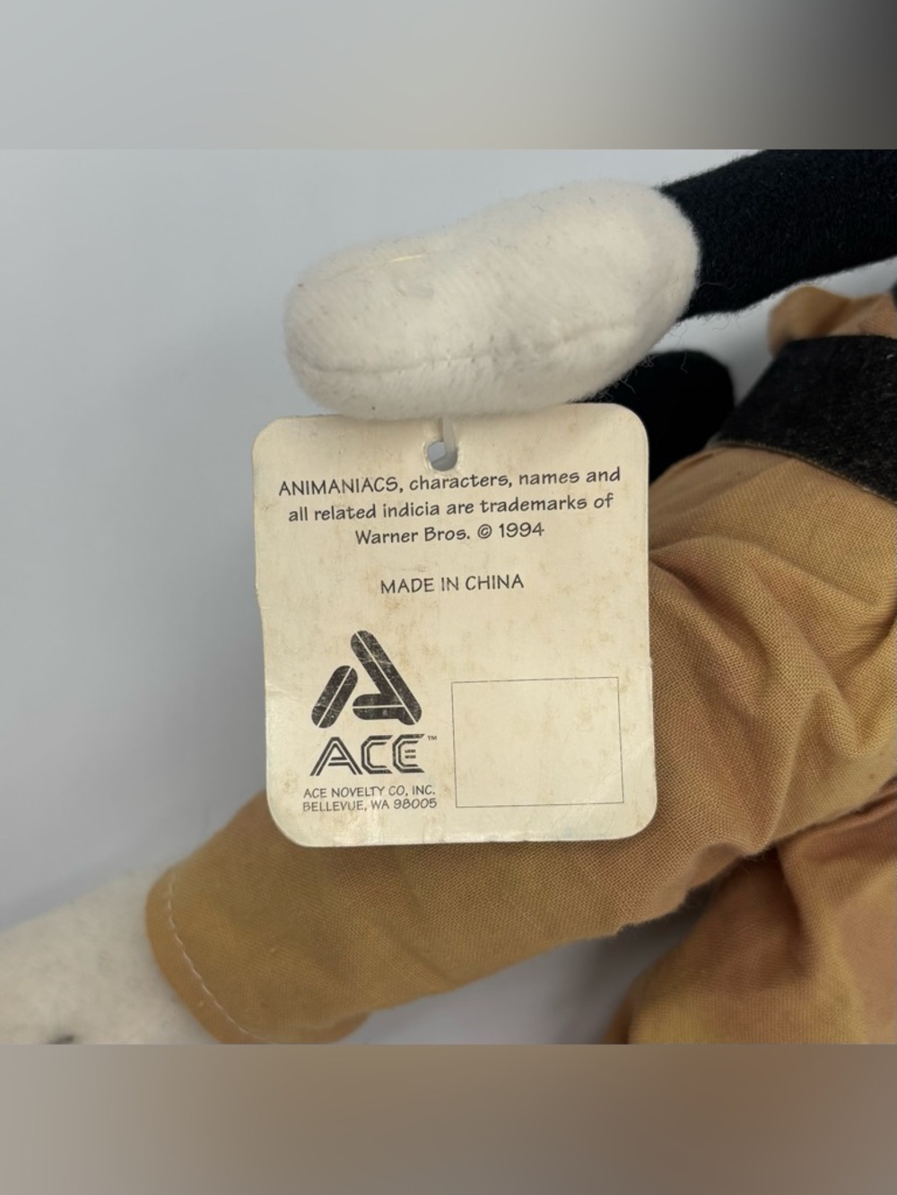 RARE Vintage Animaniacs Yakko Plush 1994 Warner Bros Ace Stuffed Animal Toy - Picture 6 of 6